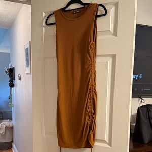 Women's Sleeveless Ruched Dress - Tan